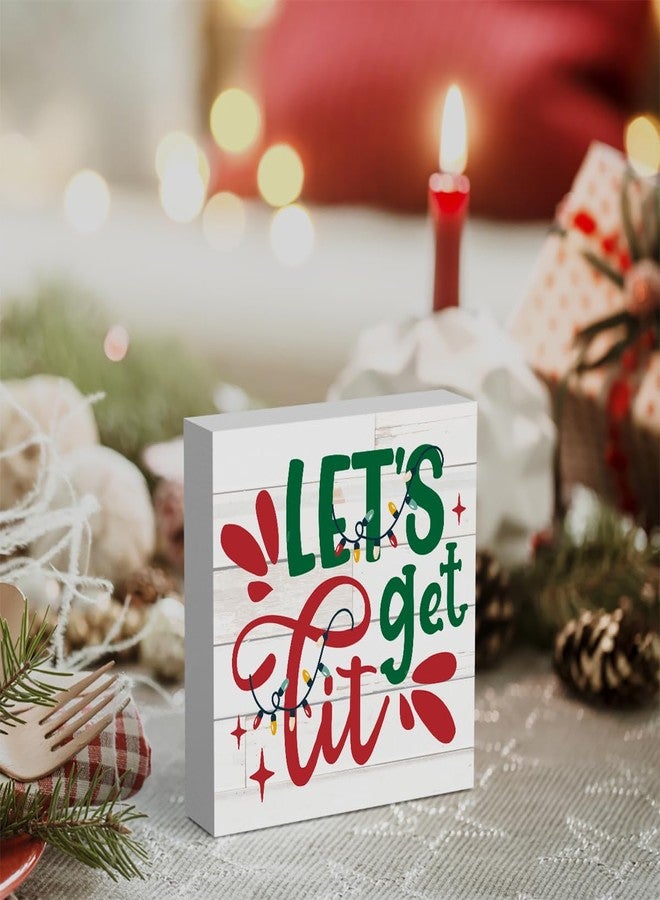 WRSUNT Funny Lets Get Lit Winter Merry Christmas Tree Wood Box Sign, Farmhouse Christmas Santa Artwork Decor, Wood Square Sign Desk Block Signs Home Shelf Office Decoration 5 x 5 Inches - Image 4